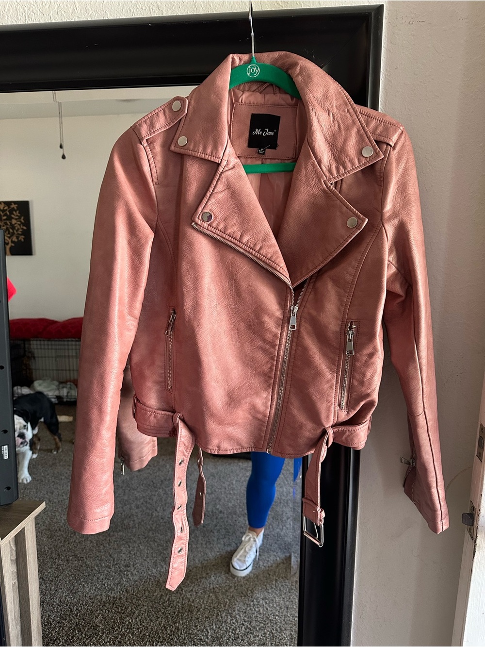 Dusty Rose Faux Leather Moto Jacket